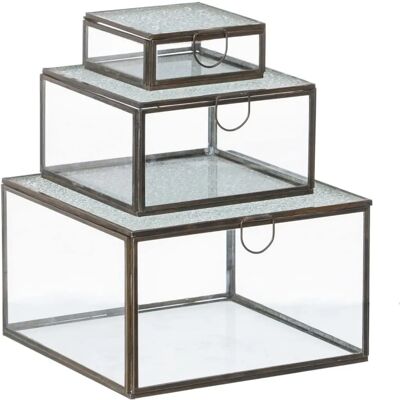 Bigbuy Home Boîte Multi-usage 3 Pièces Métal Cristal Doré - Boîte de Rangement Bigbuy Home Boîte Multi-usage 3 Pièces Métal Cristal Doré - Boîte de Rangement
