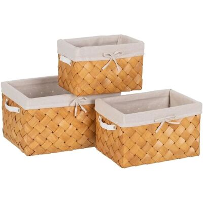 BigBuy Home Set di Cesti di Stoccaggio - Legno Naturale Tessuto - 39,5x30x24cm BigBuy Home Set di Cesti di Stoccaggio - Legno Naturale Tessuto - 39,5x30x24cm