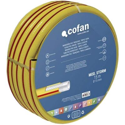 Tuyau d'arrosage COFAN Storm - PVC tressé 3 couches - Jaune - 15x25 m - Publicité Tuyau d'arrosage COFAN Storm - PVC tressé 3 couches - Jaune - 15x25 m - Publicité
