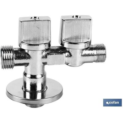 COFAN - Válvula de ângulo 1/2 x 1/2 x 3/8 Dupla saída COFAN - Válvula de ângulo 1/2 x 1/2 x 3/8 Dupla saída