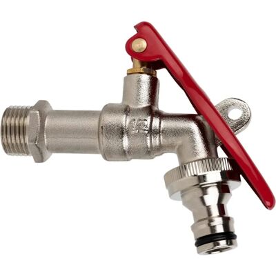 Robinet de jardin en laiton chromé avec trou pour cadenas - Publicité Robinet de jardin en laiton chromé avec trou pour cadenas - Publicité