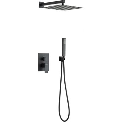 Set Doccia Cofan da Parete con Testa Quadrata - Nero Opaco Set Doccia Cofan da Parete con Testa Quadrata - Nero Opaco