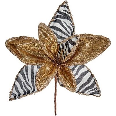 Fleur Décorative Krist+ Zèbre Noël Doré Blanc - Décor Fleur Décorative Krist+ Zèbre Noël Doré Blanc - Décor