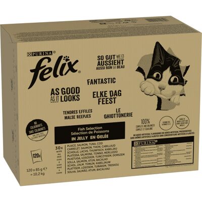Felix: Cibo umido premium per gatti con pesce e pollo - 120 bustine Felix: Cibo umido premium per gatti con pesce e pollo - 120 bustine