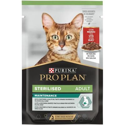 Purina Pro Plan Cibo per Gatti Sterilizzati Cubetti in Salsa Manzo 85g Purina Pro Plan Cibo per Gatti Sterilizzati Cubetti in Salsa Manzo 85g