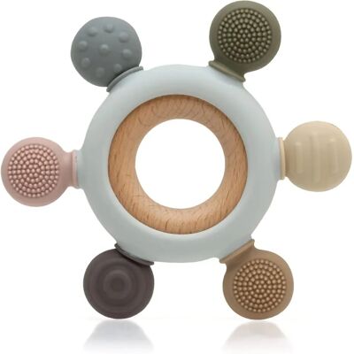 Sonajero de madera y silicona Kiokids - Masaje de encías Sonajero de madera y silicona Kiokids - Masaje de encías