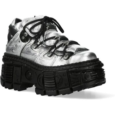 New Rock M-WALL106N-C16 Blau Zilveren Chunky Platform Stadsleren Enkellaarzen - Boots New Rock M-WALL106N-C16 Blau Zilveren Chunky Platform Stadsleren Enkellaarzen - Boots