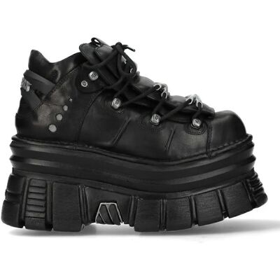 New Rock M-106-C178 Schwarze robuste Plattform Tower Metallische Leder Stiefeletten - Schuhe New Rock M-106-C178 Schwarze robuste Plattform Tower Metallische Leder Stiefeletten - Schuhe