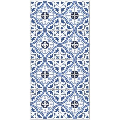 Tapis en vinyle bleu à motif de carreaux - Antidérapant et ignifuge - Publicité Tapis en vinyle bleu à motif de carreaux - Antidérapant et ignifuge - Publicité