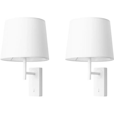 Forlight Aura - 2 Apliques de Pared para Dormitorio E27 con Interruptor ON/OFF - Blanco con Pantalla de Textil Forlight Aura - 2 Apliques de Pared para Dormitorio E27 con Interruptor ON/OFF - Blanco con Pantalla de Textil