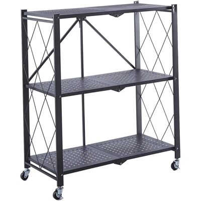 Catter House Klappbares Metallregal - Schwarz - 3 Regale - 120kg Tragkraft Catter House Klappbares Metallregal - Schwarz - 3 Regale - 120kg Tragkraft