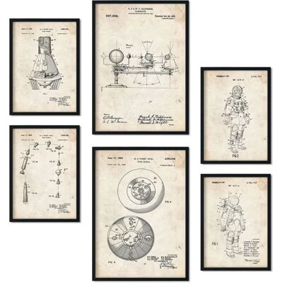 Conjunto de 6 pôsteres de patentes retro Nacnic - Impressão artística Conjunto de 6 pôsteres de patentes retro Nacnic - Impressão artística