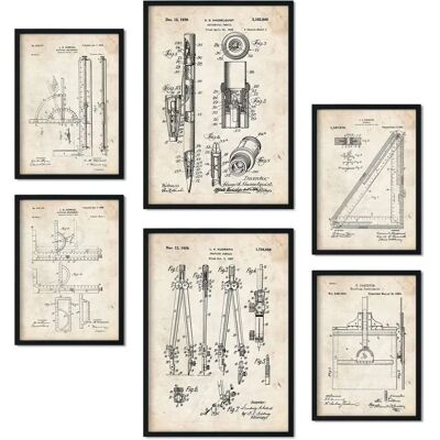 Cartazes de ferramentas de medição vintage NACNIC - Conjunto de 6 Cartazes de ferramentas de medição vintage NACNIC - Conjunto de 6