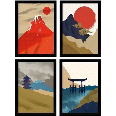 Conjunto de 4 pôsteres de santuários japoneses Nacnic - Decoração de interiores Conjunto de 4 pôsteres de santuários japoneses Nacnic - Decoração de interiores