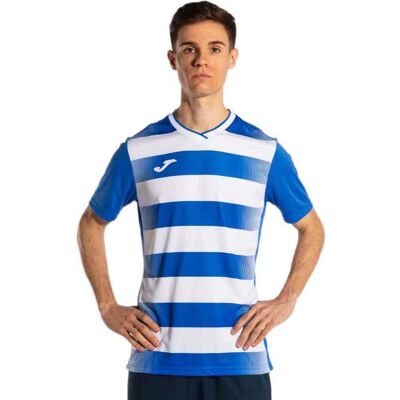 Camiseta de rayas azul con cuello en V de microfibra JOMA Camiseta de rayas azul con cuello en V de microfibra JOMA
