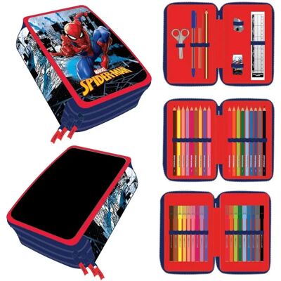 Spiderman Triple Pencil Case - 43 Pieces, Blue, Multi Compartments Spiderman Triple Pencil Case - 43 Pieces, Blue, Multi Compartments