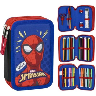 Trousse à 3 Compartiments Spider-Man Bleu - Étui Trousse à 3 Compartiments Spider-Man Bleu - Étui