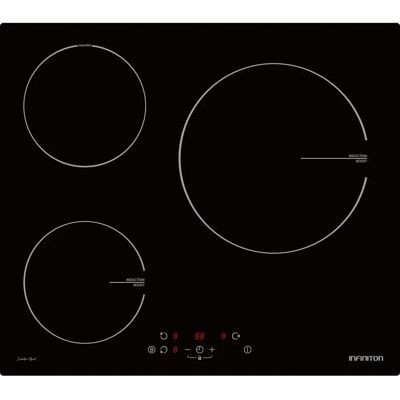 Placa de inducción - Infiniton IND3N61G28, 3 zonas, 28 cm, 6300W, Negra Placa de inducción - Infiniton IND3N61G28, 3 zonas, 28 cm, 6300W, Negra