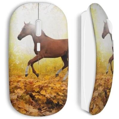MANIACASE Souris Sans Fil - Cheval Feuilles d'Automne - Accessoire Informatique - Publicité MANIACASE Souris Sans Fil - Cheval Feuilles d'Automne - Accessoire Informatique - Publicité