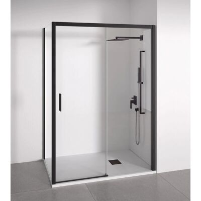 Mampara de ducha angular BELLOBATH 1 corredera + 2 fijos - Sin perfilería inferior - Cristal templado 6mm - Negro mate - Ancho adaptable Mampara de ducha angular BELLOBATH 1 corredera + 2 fijos - Sin perfilería inferior - Cristal templado 6mm - Negro mate - Ancho adaptable