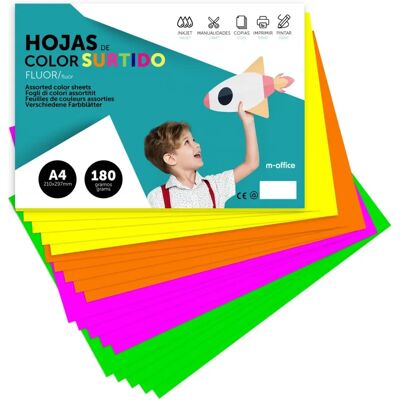 m-office - Cartulina A4 180g Fluor - Multicolore - Carton m-office - Cartulina A4 180g Fluor - Multicolore - Carton