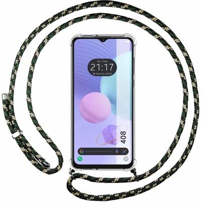 Coque Transparente Antichocs TCL 408 avec Cordon Vert/Or Coque Transparente Antichocs TCL 408 avec Cordon Vert/Or