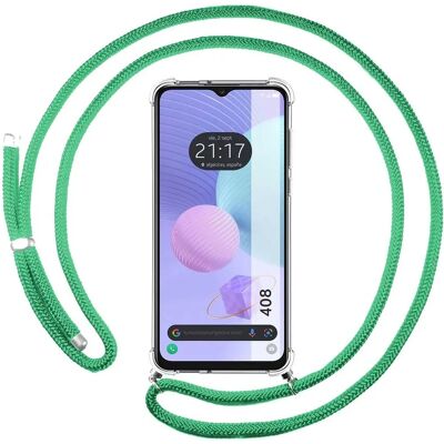 Coque Transparente Antichocs TCL 408 avec Cordon Vert d'Eau Coque Transparente Antichocs TCL 408 avec Cordon Vert d'Eau