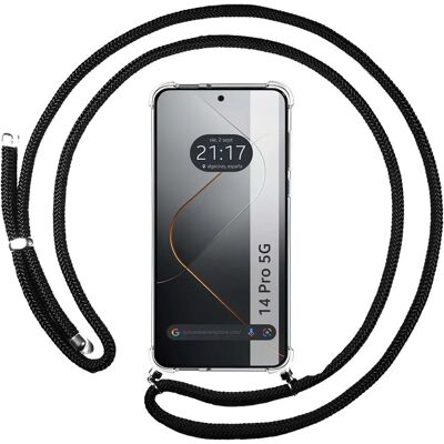Zwarte siliconen telefoonhoesje voor Xiaomi 14 Pro 5G - met koord Zwarte siliconen telefoonhoesje voor Xiaomi 14 Pro 5G - met koord