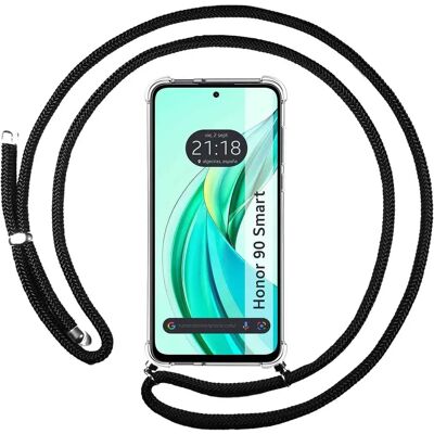 Honor 90 Smart 5G Zwart Siliconen Lanyard Telefoonhoesje Honor 90 Smart 5G Zwart Siliconen Lanyard Telefoonhoesje