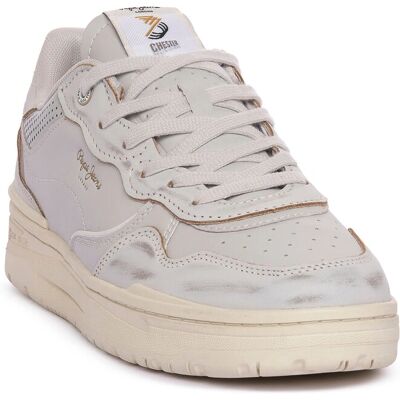 Pepe Jeans Chester Distress Hvide Læder Sneakers - Casual Pepe Jeans Chester Distress Hvide Læder Sneakers - Casual