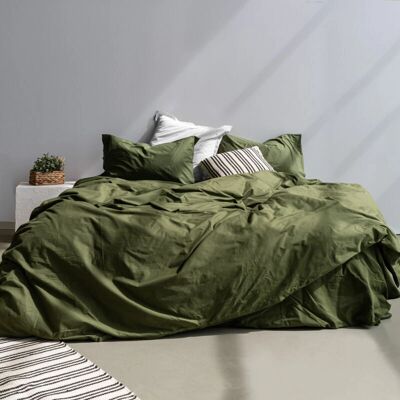 Fijalo Basic Olijf Groene Donsdekenhoes - Beddengoed Fijalo Basic Olijf Groene Donsdekenhoes - Beddengoed