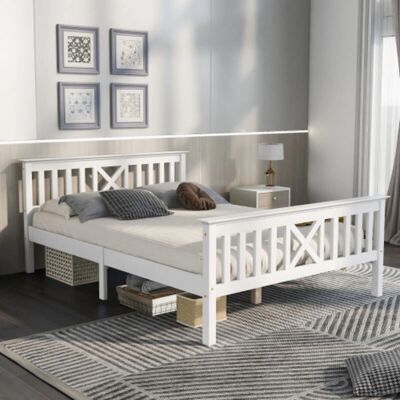 OKWISH - Madera 140x200 - Blanco - Pino/MDF - Bed OKWISH - Madera 140x200 - Blanco - Pino/MDF - Bed