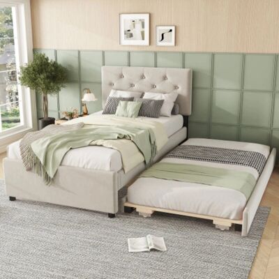 OKWISH - Letto imbottito 90x200 - Beige - 90x200 - Bed OKWISH - Letto imbottito 90x200 - Beige - 90x200 - Bed