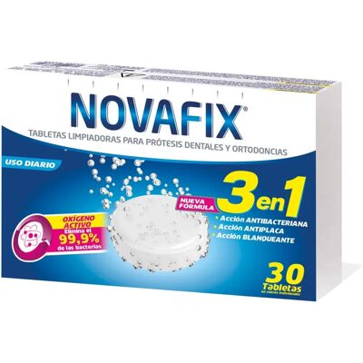 Novafix 3 en 1 Tabletas antibacterianas - Limpieza de prótesis 30 uds Novafix 3 en 1 Tabletas antibacterianas - Limpieza de prótesis 30 uds