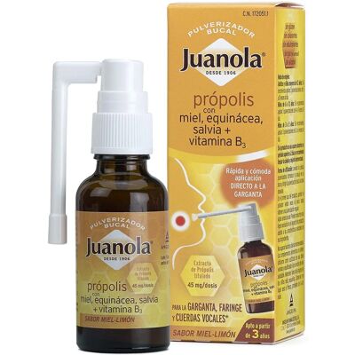 Spray bucal de propóleo con miel, echinacea, salvia y vitamina B3 - Juanola Spray bucal de propóleo con miel, echinacea, salvia y vitamina B3 - Juanola