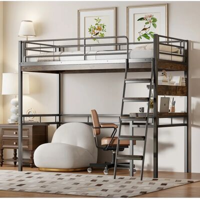 WISHDOR - LoftBedDesk - 90x200 cm - Negro - Litera con escritorio WISHDOR - LoftBedDesk - 90x200 cm - Negro - Litera con escritorio