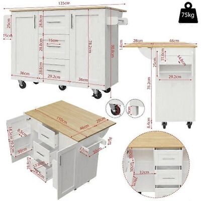 MUVOE Île de Cuisine Blanche avec Paroi Amovible et Roues - Cuisine - Publicité MUVOE Île de Cuisine Blanche avec Paroi Amovible et Roues - Cuisine - Publicité