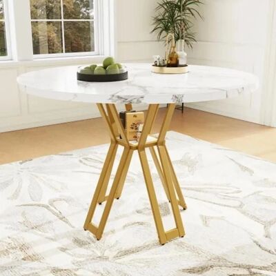 MUVOE Table à manger ronde - MDF élégant avec motif doré - Publicité MUVOE Table à manger ronde - MDF élégant avec motif doré - Publicité