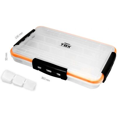 Boîte de rangement Delphin TBX One 360-4P - Accessoires de pêche multifonctionnels - Publicité Boîte de rangement Delphin TBX One 360-4P - Accessoires de pêche multifonctionnels - Publicité