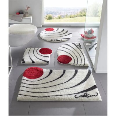 GRUND Handgefertigte Badematte - 60x60 cm - Weiß, Rot - Rutschfest, Schnell trocknend GRUND Handgefertigte Badematte - 60x60 cm - Weiß, Rot - Rutschfest, Schnell trocknend