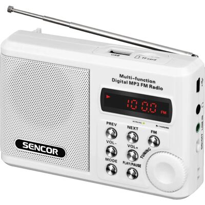 Sencor SRD 215 W fehér hordozható FM rádió és MP3 Sencor SRD 215 W fehér hordozható FM rádió és MP3