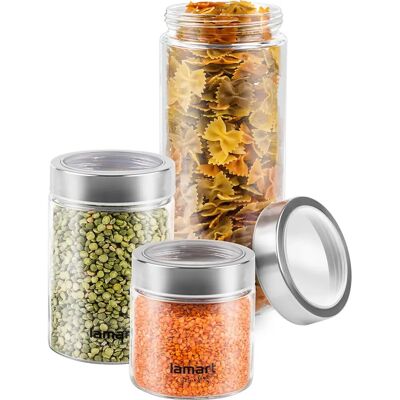 Lamart LT6010 Vorratsdosen-Set - 3 Stück, 4,3 L, Edelstahl & Glas Lamart LT6010 Vorratsdosen-Set - 3 Stück, 4,3 L, Edelstahl & Glas