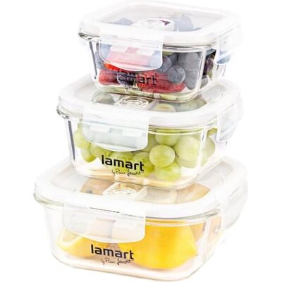 Lamart Rinkinys - 3 Contenants en Verre - Rangement Alimentaire - Publicité Lamart Rinkinys - 3 Contenants en Verre - Rangement Alimentaire - Publicité