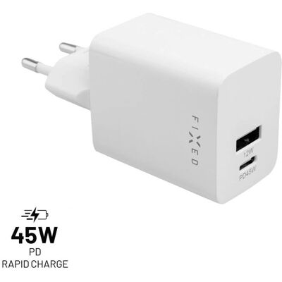 Cargador de Viaje Fixed Mini - USB-C y USB-A - 45W - Blanco Cargador de Viaje Fixed Mini - USB-C y USB-A - 45W - Blanco