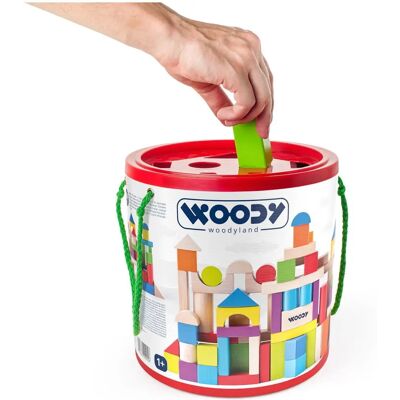 Sada dřevěných kostek Woodyland 100 dílů s víkem - Stavebnice Sada dřevěných kostek Woodyland 100 dílů s víkem - Stavebnice