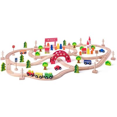 Dřevěná železnice Woody Toys - 90 dílů - Kompatibilní s jinými značkami Dřevěná železnice Woody Toys - 90 dílů - Kompatibilní s jinými značkami