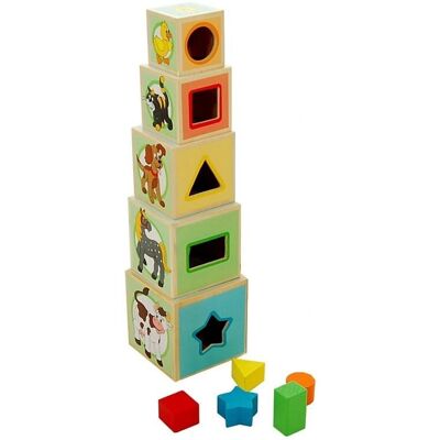 Dřevěná Pyramida se Zvířaty - Hračka na Stohování Dřevěná Pyramida se Zvířaty - Hračka na Stohování