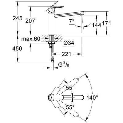 Grifo Grohe Eurosmart Cosmopolitan - Cerámica, Cromo, Giro 140° Grifo Grohe Eurosmart Cosmopolitan - Cerámica, Cromo, Giro 140°