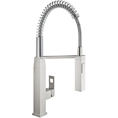 Mezclador de fregadero Eurocube de Grohe - Acero inoxidable, giro de 140°, Mangueras flexibles Mezclador de fregadero Eurocube de Grohe - Acero inoxidable, giro de 140°, Mangueras flexibles
