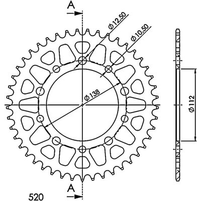 Supersprox Aluminum Sprocket Pas 520 Noir 44T - Motorcycle Sprocket Supersprox Aluminum Sprocket Pas 520 Noir 44T - Motorcycle Sprocket